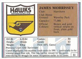 1992 AFL Regina #81 James Morrissey Back